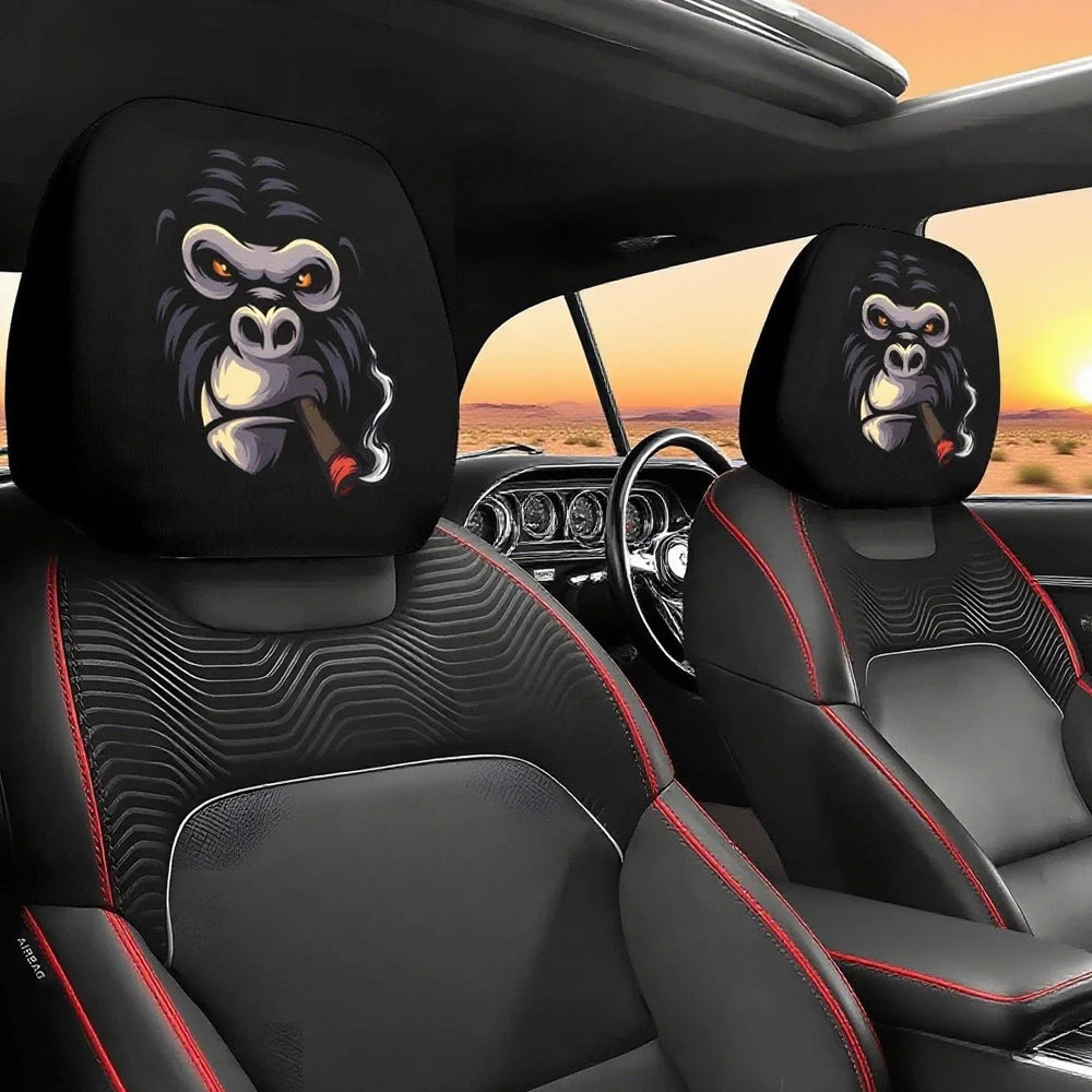 Funny Cartoon Print Car Headrest Covers, Set of 2