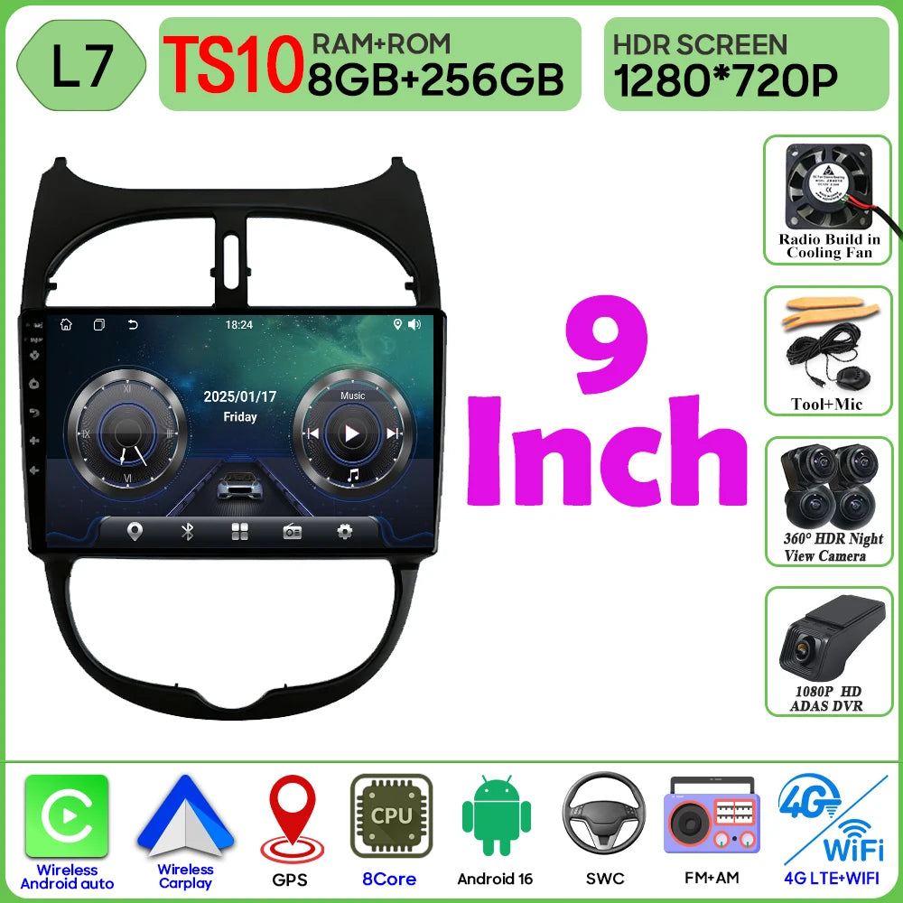 Peugeot 206 Bluetooth Car Radio with GPS & Wireless Carplay - image 11
