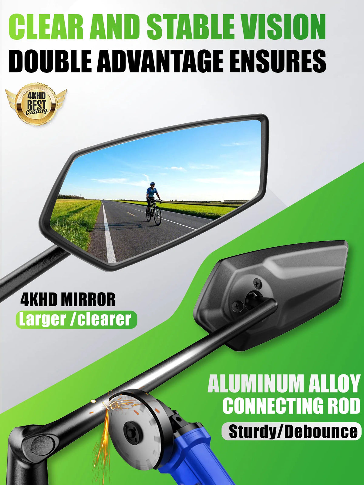 RBRL Bicycle Handlebar Rearview Mirror Automotive-Grade Wide Angle Ultra Clear Bike Mirror 360 Rotatable for Electric Scooter