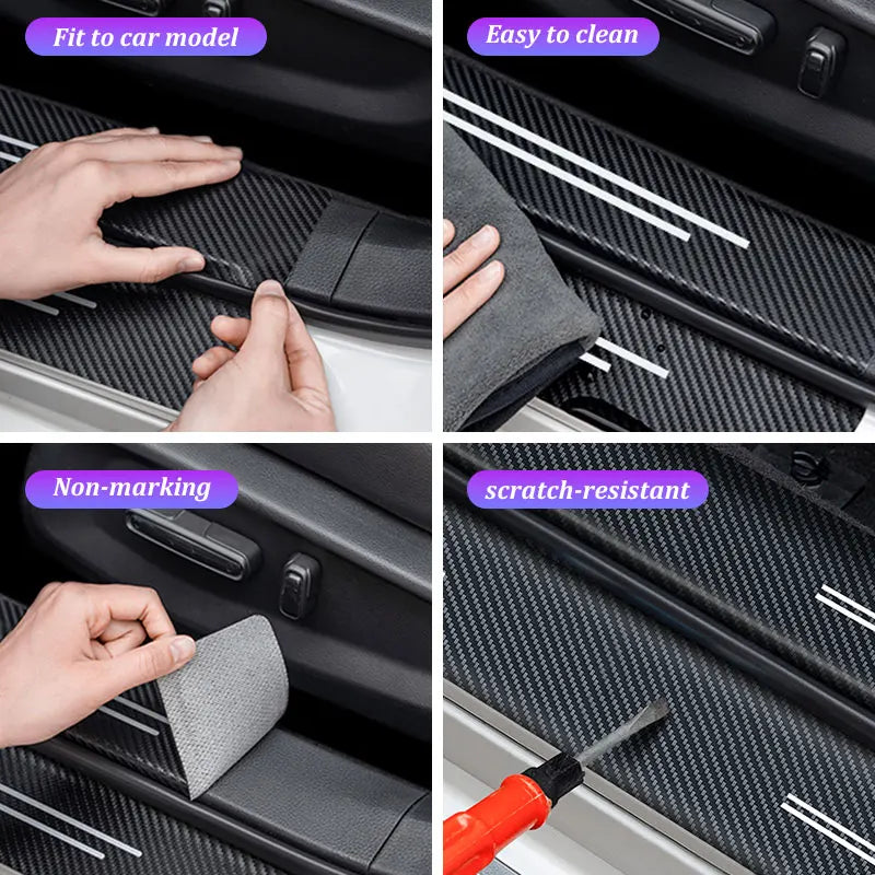 Universal Carbon Fiber Pattern Door Threshold Protector Strips