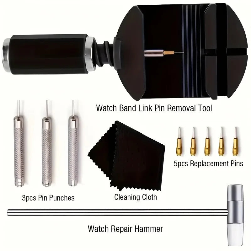 52pcs/set Deluxe Professional Watch Repair Tool Kit, Including Lug Presses, Hammers, Spring Bars, Chain Saws, and Strap Links