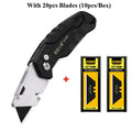 Aluminum Alloy Folding Utility Knife, Heavy Duty Metal Quick Change Box Cutter With Black SK2 High Carbon Steel Blades
