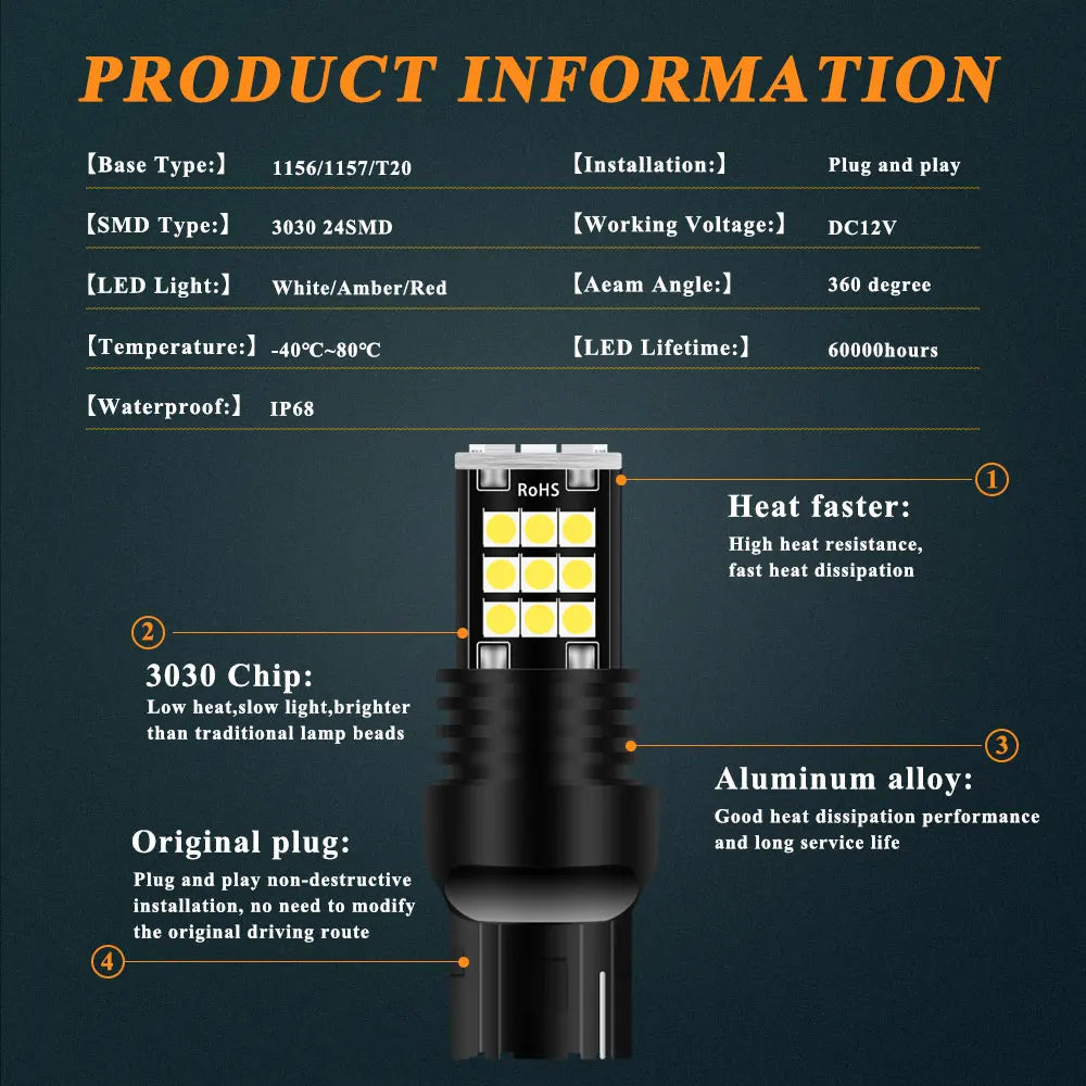 T20 7440 7443 LED Turn Signal & Brake Bulbs - Bright & Waterproof - image 2
