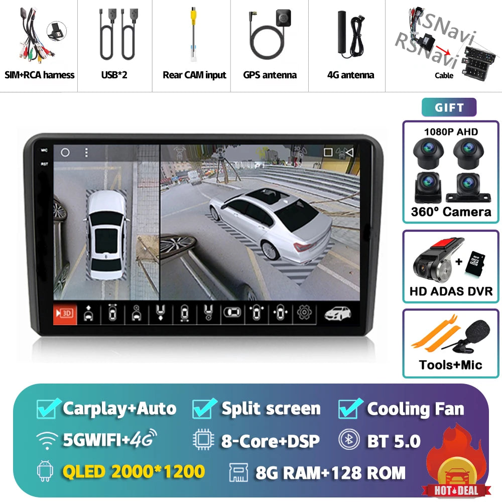 In-Dash Android Auto CarPlay GPS Navigation for Audi A3 2003-2013 - image 9