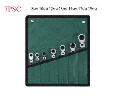 Ratchet Combination Wrench Set 6-32mm Metric Flexible Head with Canvas Bag