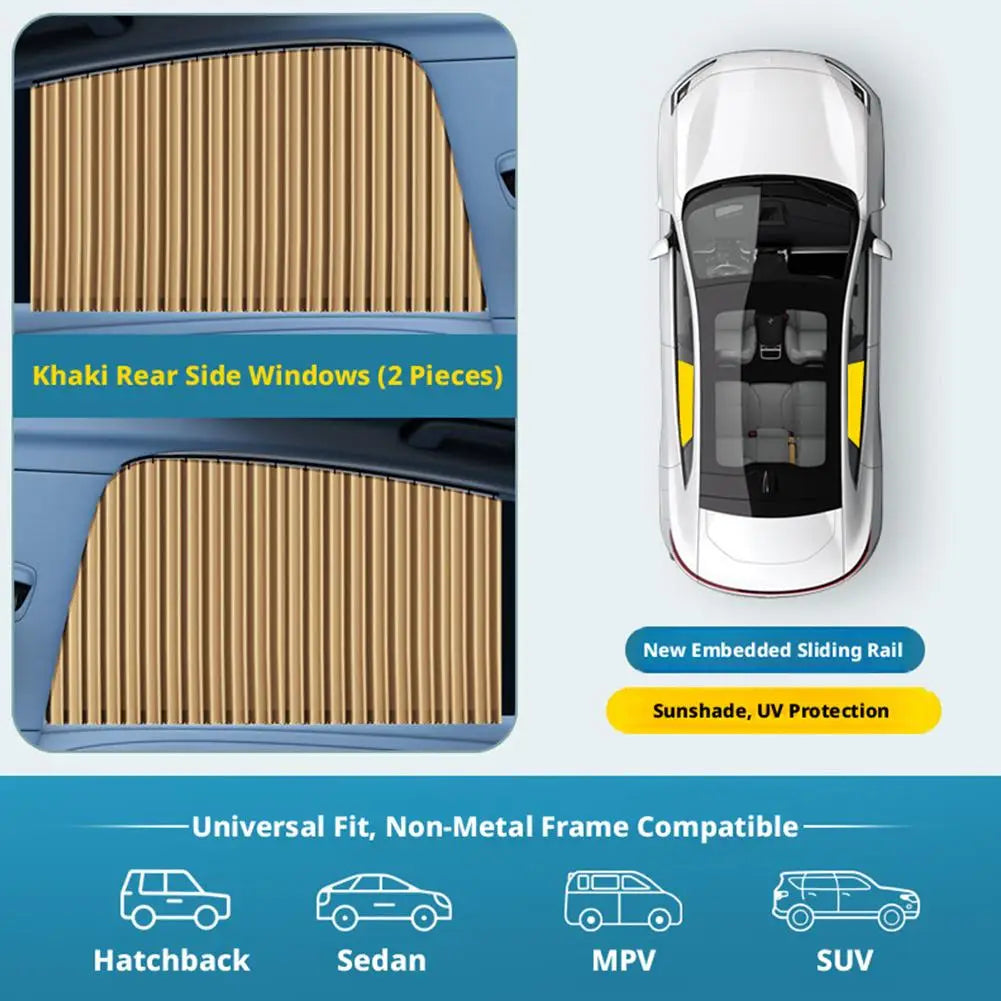 Car Side Window Pleated Sun Shades with Slide Track