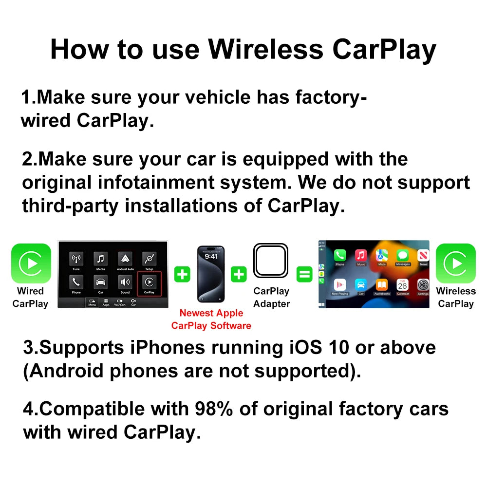 Wired to Wireless CarPlay and Android Auto Adapter, 4 Models