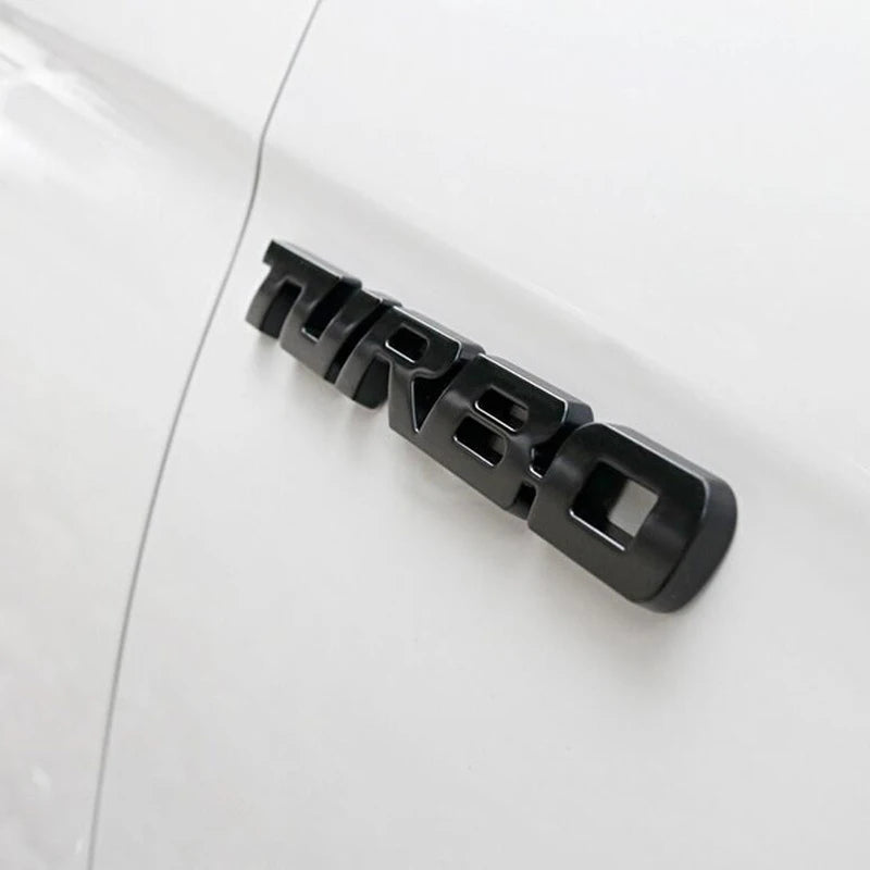 TURBO 3D Metal Lettering Car Sticker, Black, Red or Silver