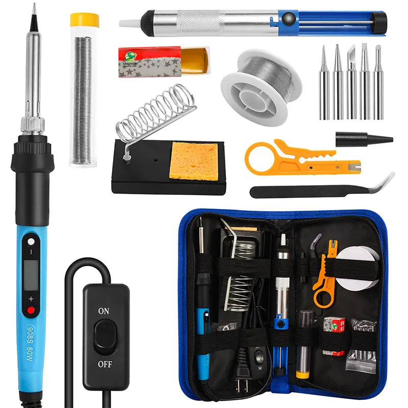 Soldering Iron Kit for Electronics 80W LCD Digital Adjustable Temperature Welding Repair Tools with Switch, Solder Tin Tips