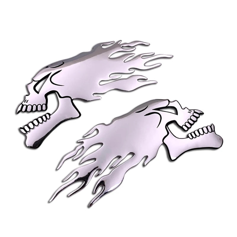2pc 3D Chrome Fire Skull Motorcycle Stickers - view 11