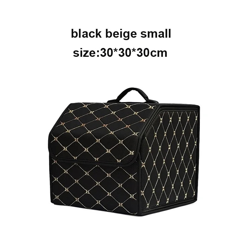 Large Capacity Folding Leather Car Trunk Organizer Box Multiuse Tool Storage Bag