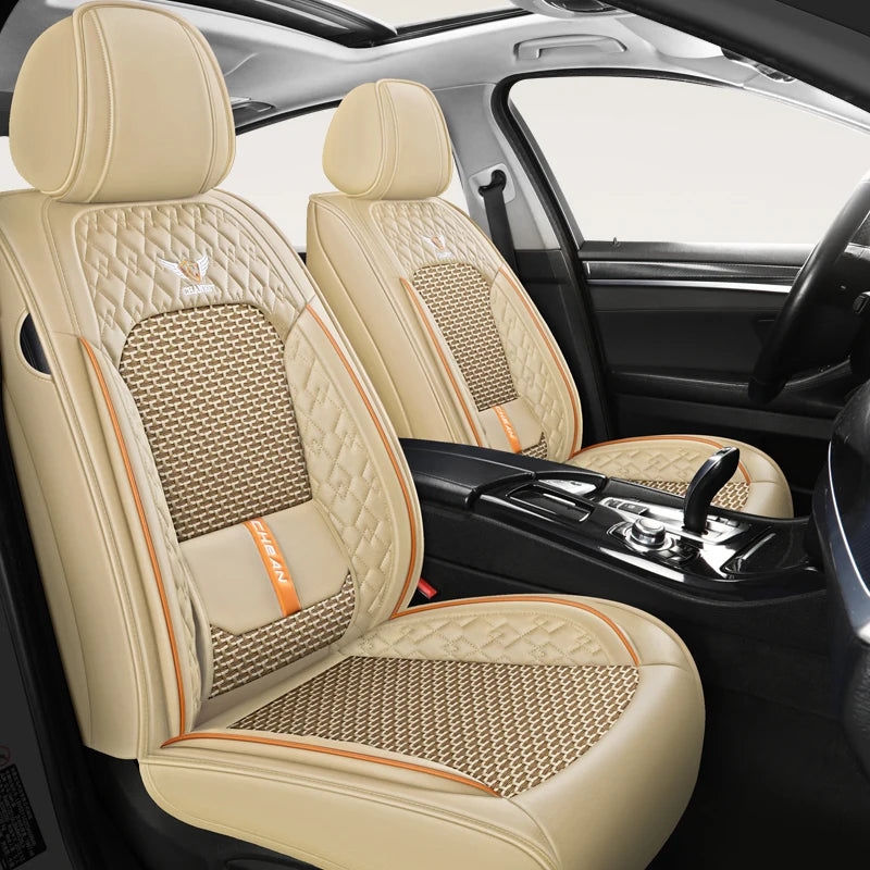 5-Seat Synthetic Leather Car Seat Cover Set with Lumbar Support