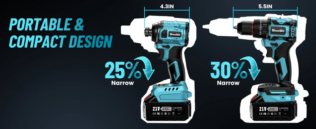 SEESII 21V Brushless Cordless Drill & Impact Driver Kit (2x4.0Ah) - image 15