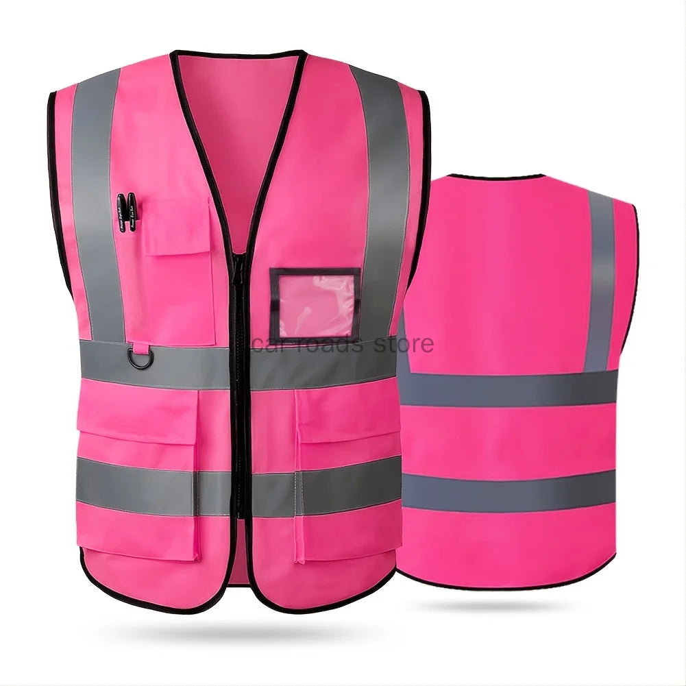 High Visibility Reflective Safety Vest with Pockets and Zipper, ANSI/ISEA