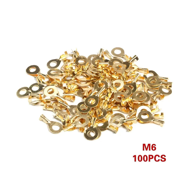 100Pcs 3.2-6.2mm Non-insulated Ring Cable Lugs Terminals Assorted Naked Connector Wire Cable Connectors Brass Terminals Kit