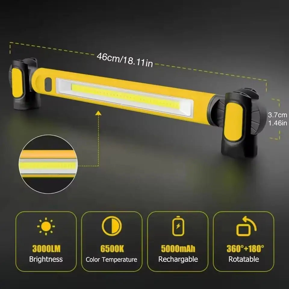 LED Magnetic Work Light Rechargeable Underhood Work Lamp With Hooks & Rotating Magnetic Base For Car Repairing Emergency Q1J1