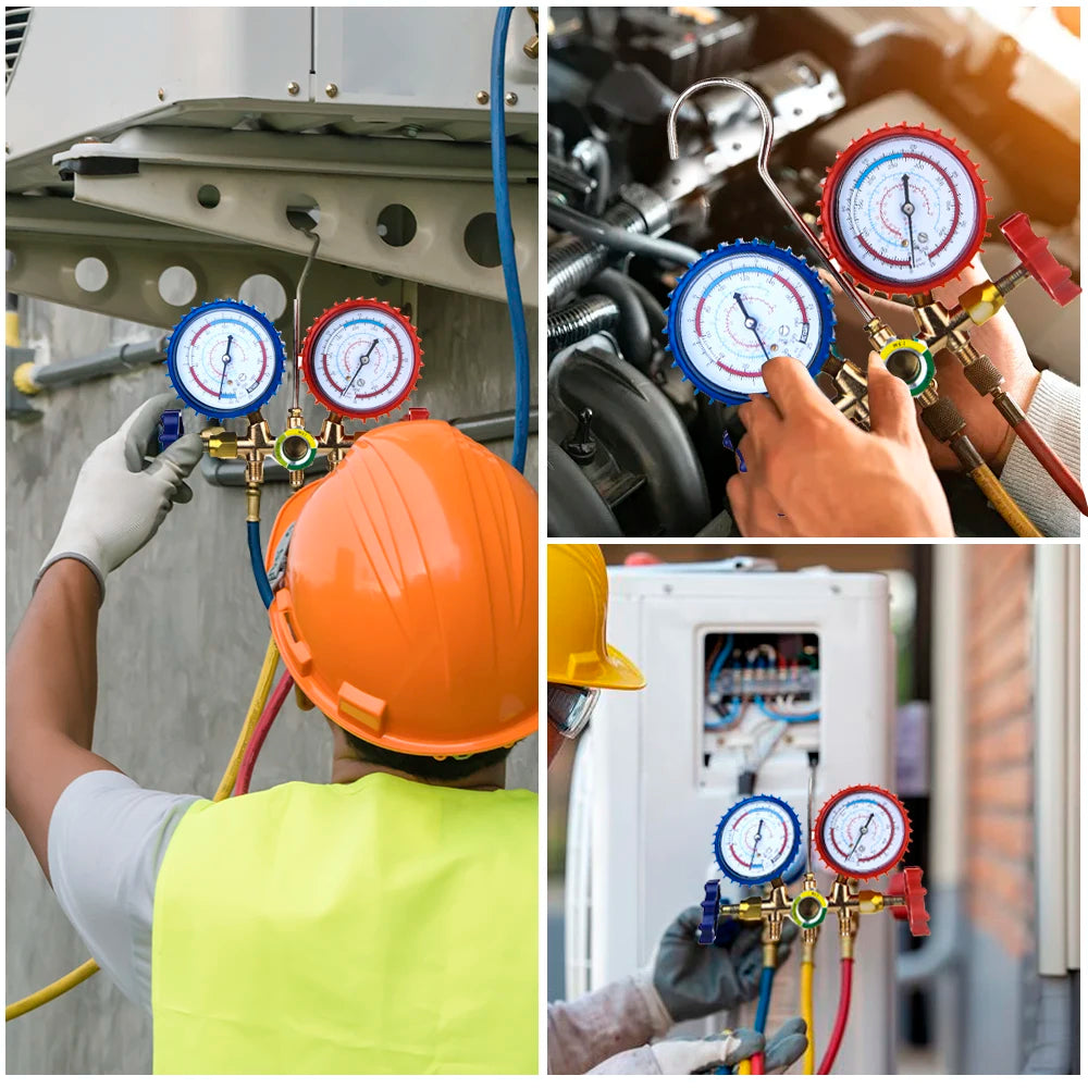 Refrigerant Manifold Gauge Air Condition Refrigeration Set Air Conditioning Tools with Hose and Hook For R404A R410A R22 R134A