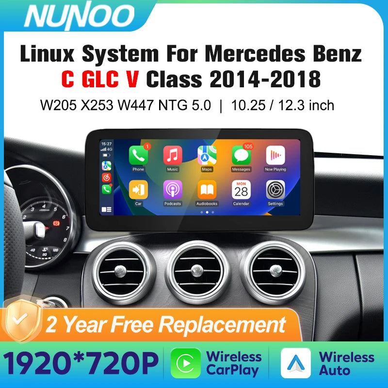 Wireless CarPlay & Android Auto Screen for Mercedes C-Class 2015-2018