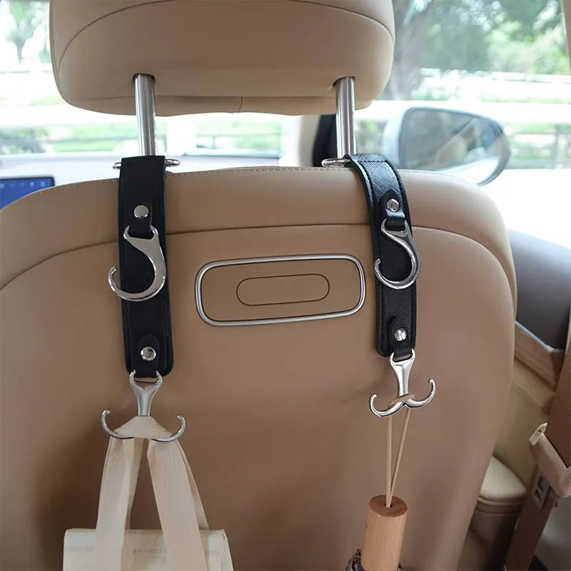 1Pc Premium Car Seat Back Hooks - Dual-Function PU Leather & Metal Design Strong Load-Bearing Fits All Cars Easy Install