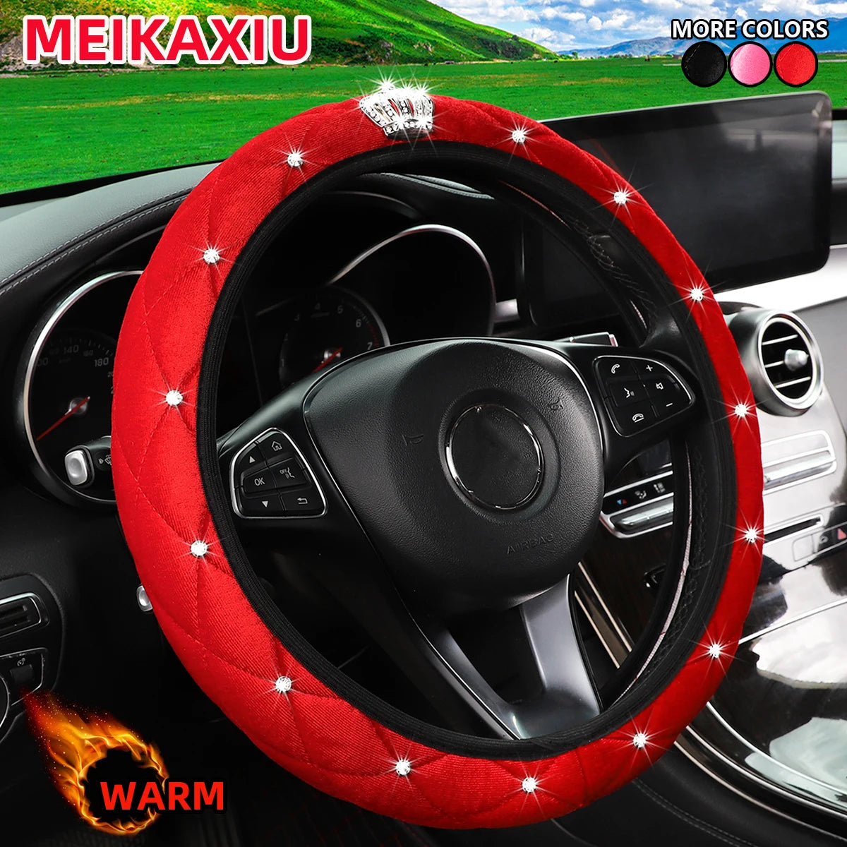 Fuzzy Bling Crown Steering Wheel Cover, No Inner Ring