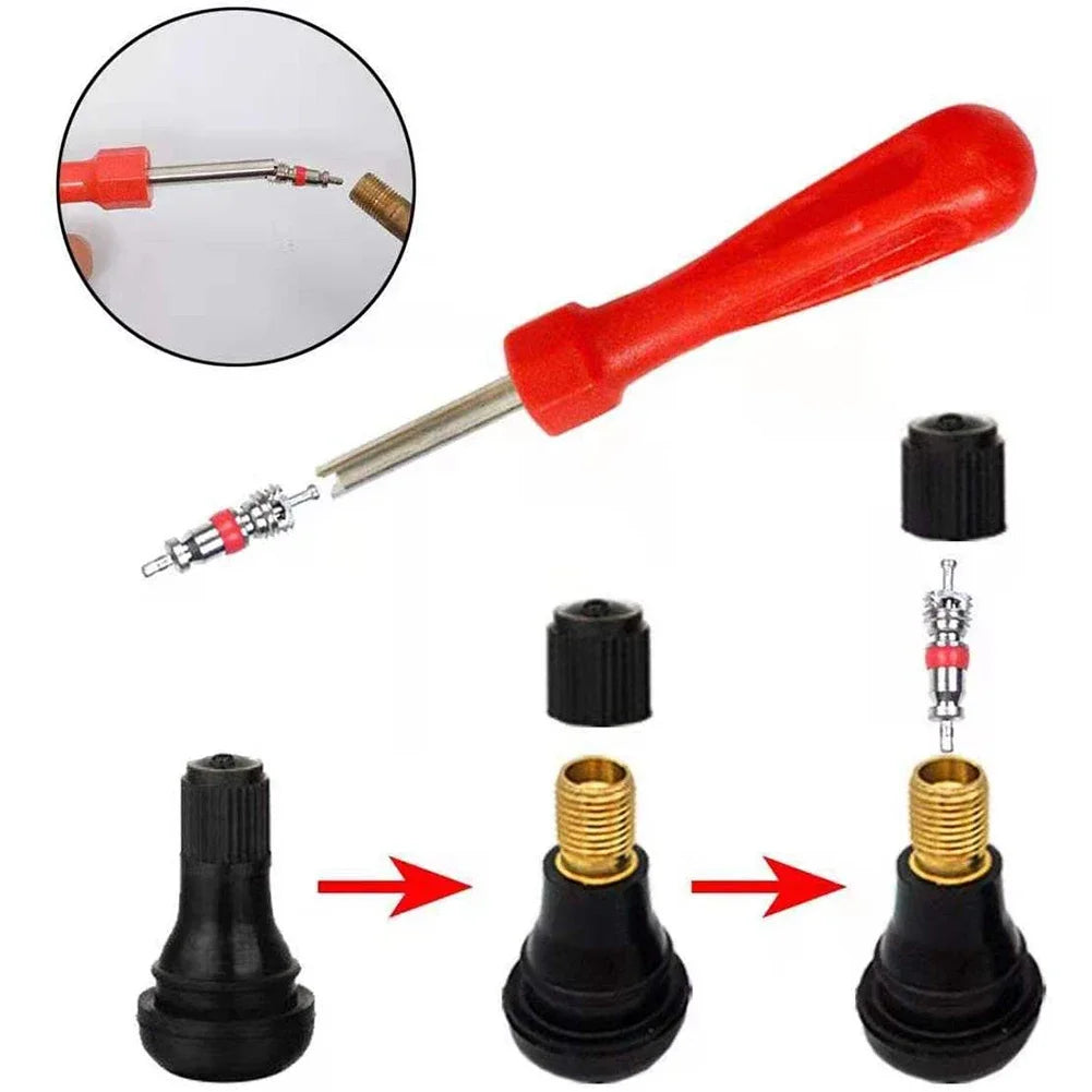 Universal Tire Valve Core Removal Tool Wrench with Copper Valve Cores - image 2