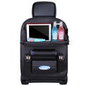 Car Seat Back Organizer with Foldable Table Tray, PU Leather Storage, Pockets, Kick Mats, Interior Accessories