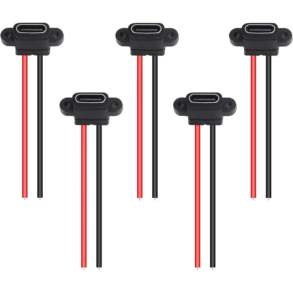 5PCS Type-C Female Chassis 2 Pin Type-C Female Socket Connector Waterproof Jack Female Charging Port 3A USB-C Charger Plug Socke