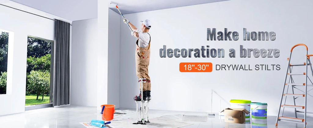 SucceBuy Drywall Stilts 18''/36''Adjustable Aluminum Tool Stilts with Protective Knee Pads Non-Slip Work Stilts for Home