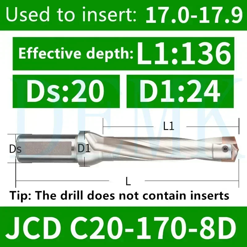 Indexable U Drill with Internal Cooling, 3D-10D, 10-25mm Diameter