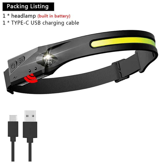Motion Sensor LED Headlamp, Rechargeable with 5 Modes for Camping & Fishing