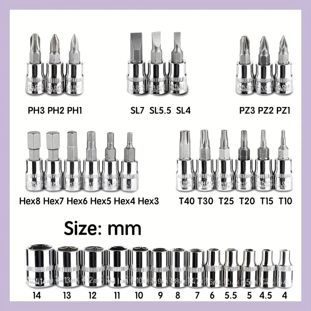 46Pc Auto Maintenance Vehicle-Mounted Socket Repair Set Ratchet Wrench Toolbox