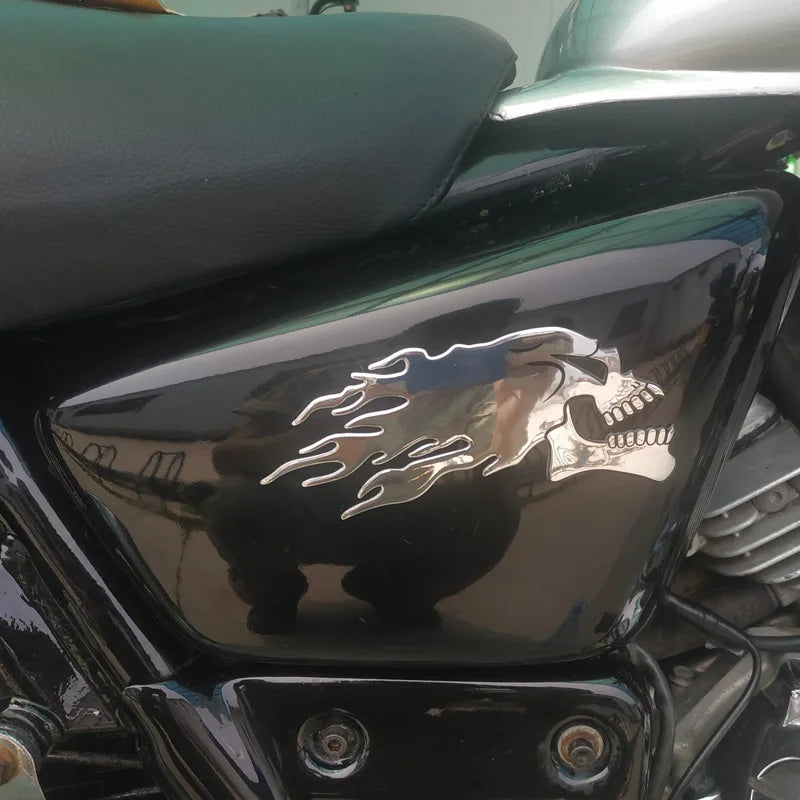 2pc 3D Chrome Fire Skull Motorcycle Stickers - view 3