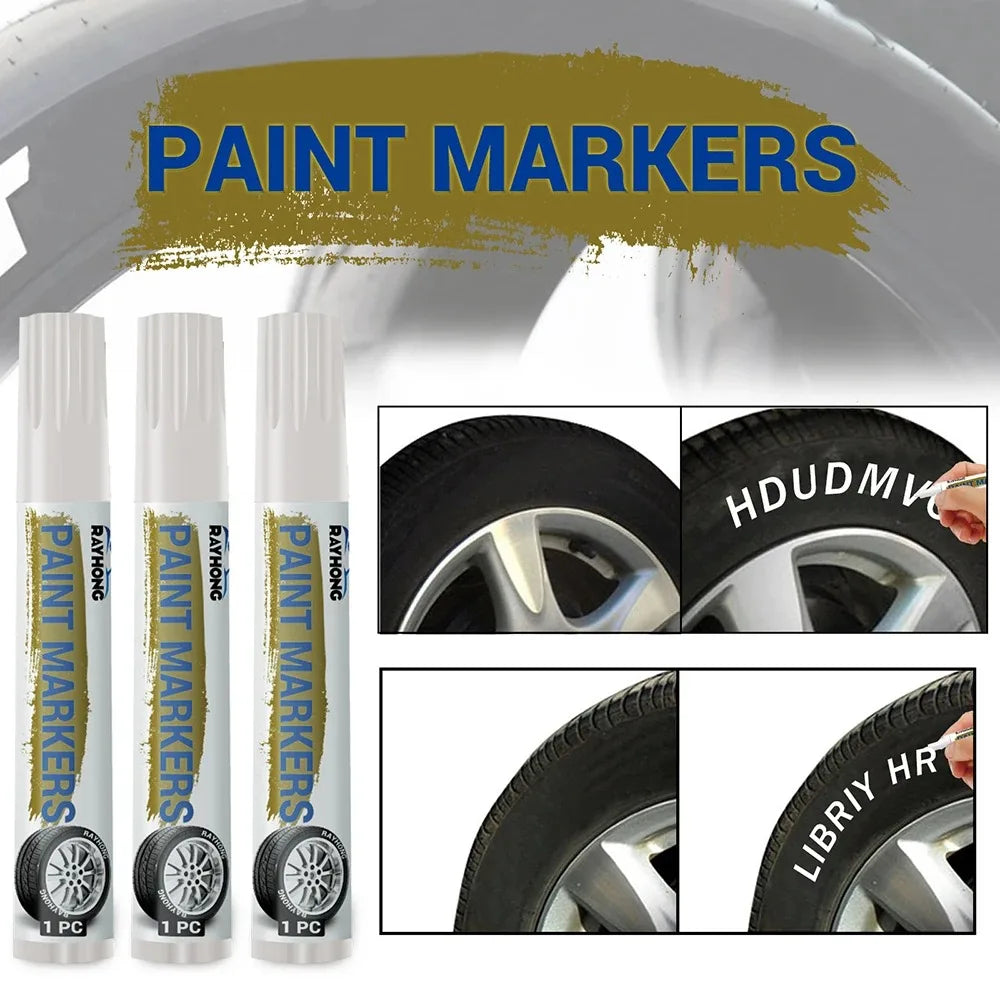 White Tire Paint Marker Pen, Waterproof for Rubber, Metal and Glass