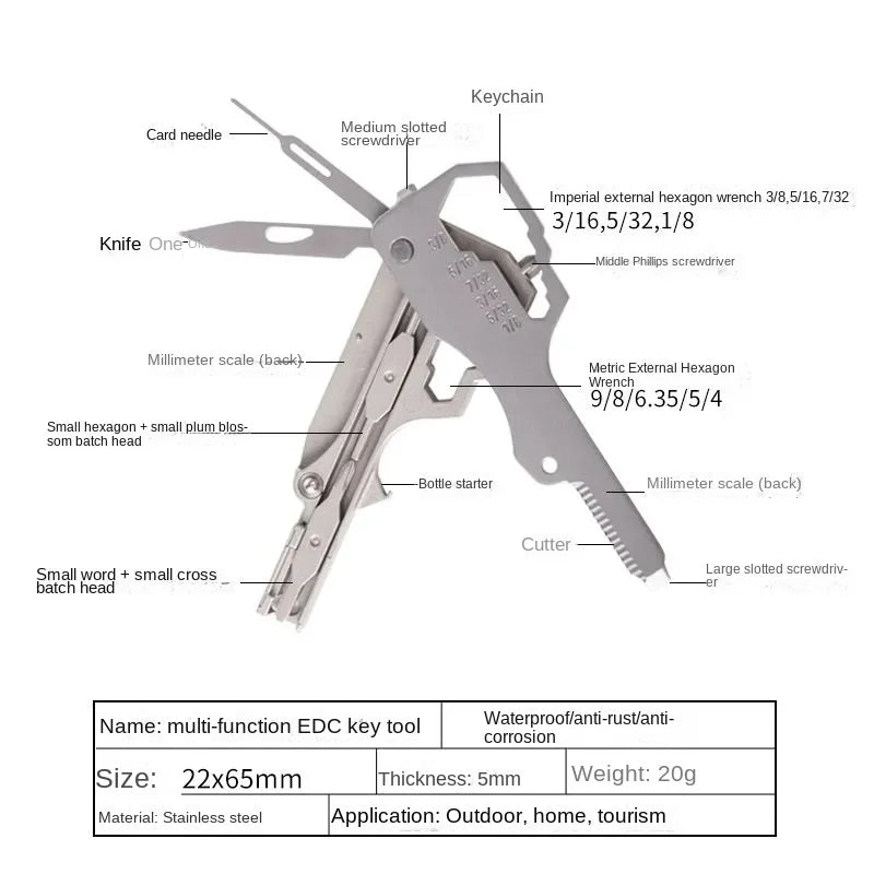 Keychain Multi-Tool Card - 16 in 1 Stainless Steel Pocket Tool - image 5