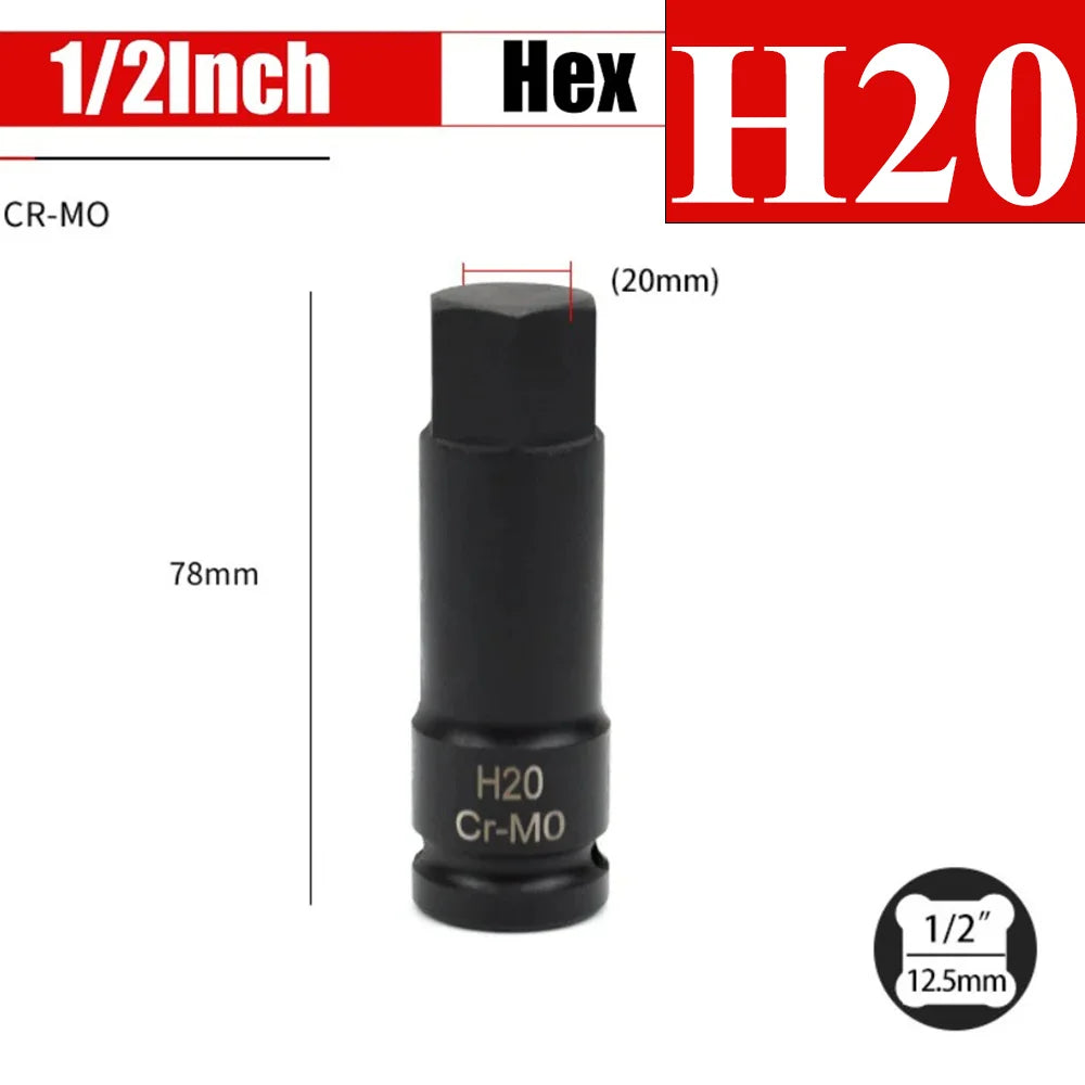 1/2 Inch Impact Hex Bit Socket Set H4-H22 Allen Bit Sockets for Car Bike Repair