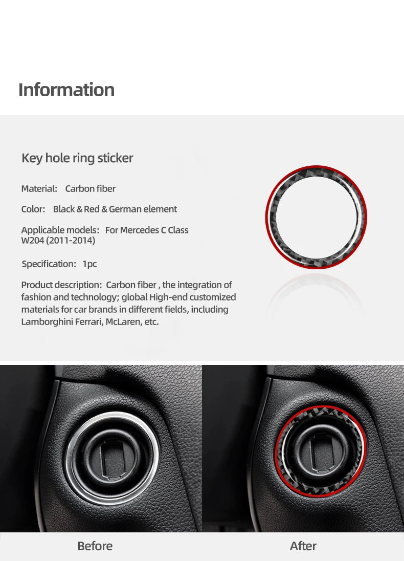Carbon Fibre Ignition Key Ring Trim for Mercedes-Benz W204 and W205 - view 8