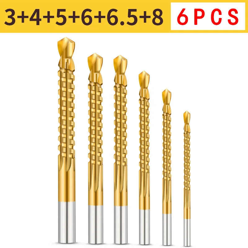 6Pcs HSS Twist Drill Bits Set 3-8mm Serrated Grooving Cutting Tap Spiral Saw Wood Metal Plastic Hole Saw Titanium Drill Tools