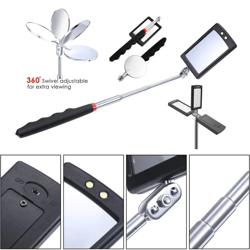 Telescopic Magnetic Pickup Tool Portable Extendable Magnet Wand With Inspection Mirror 360° Rotation for Car Maintenance 1-5pcs