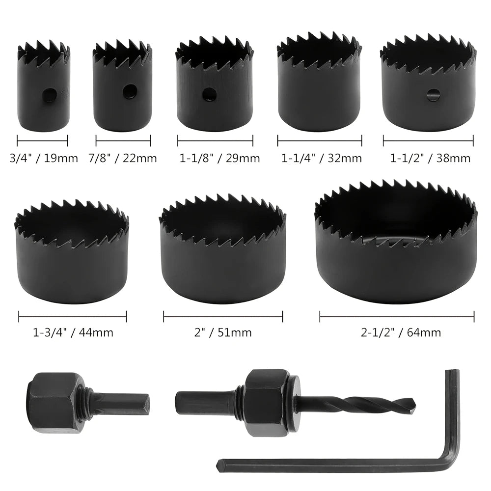 11-Piece Woodworking Hole Saw Kit 19–64mm (3/4" to 2-1/2")