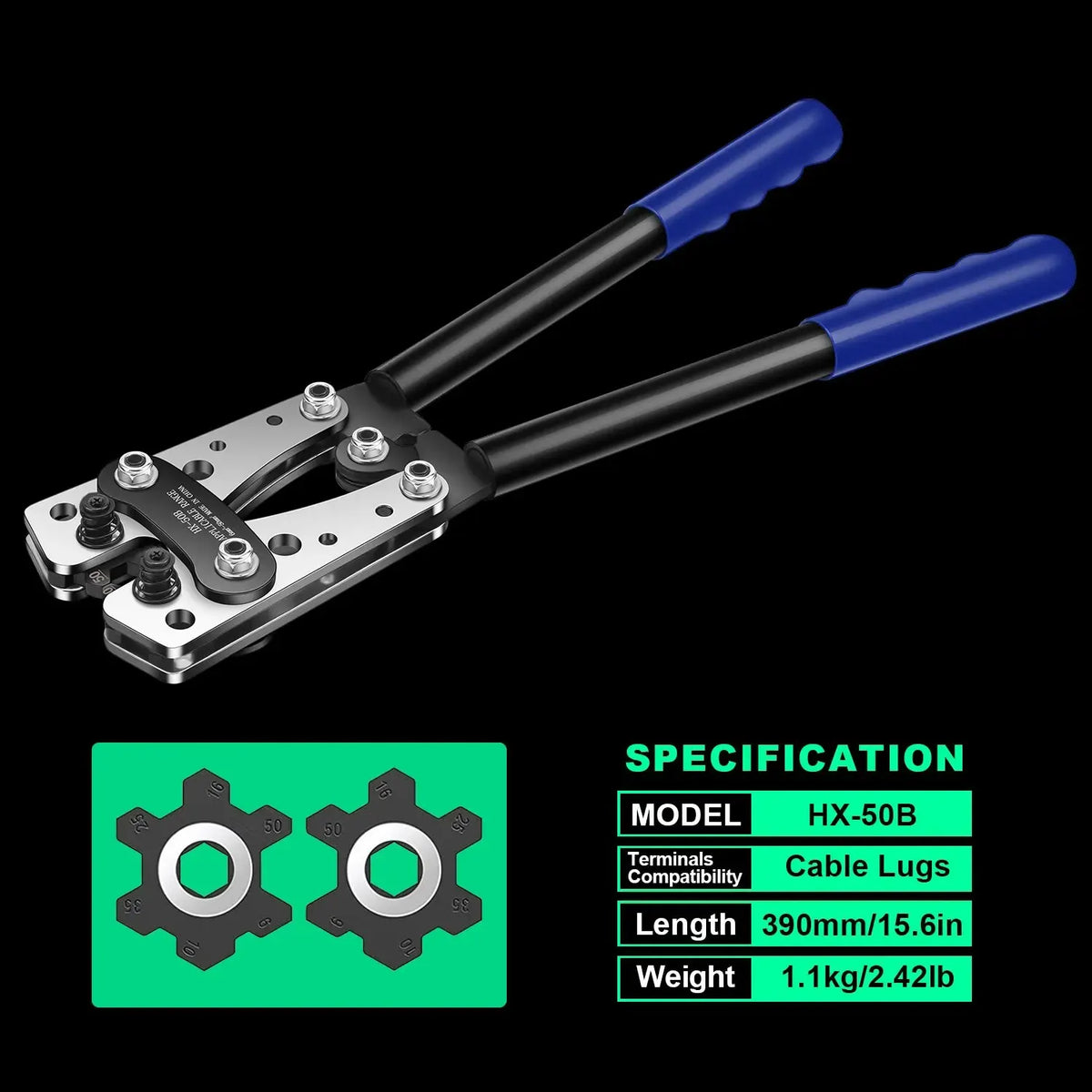 HX-50B Heavy Duty Battery Cable Lug Crimper 6-50mm² AWG 10-1/0 - image 2
