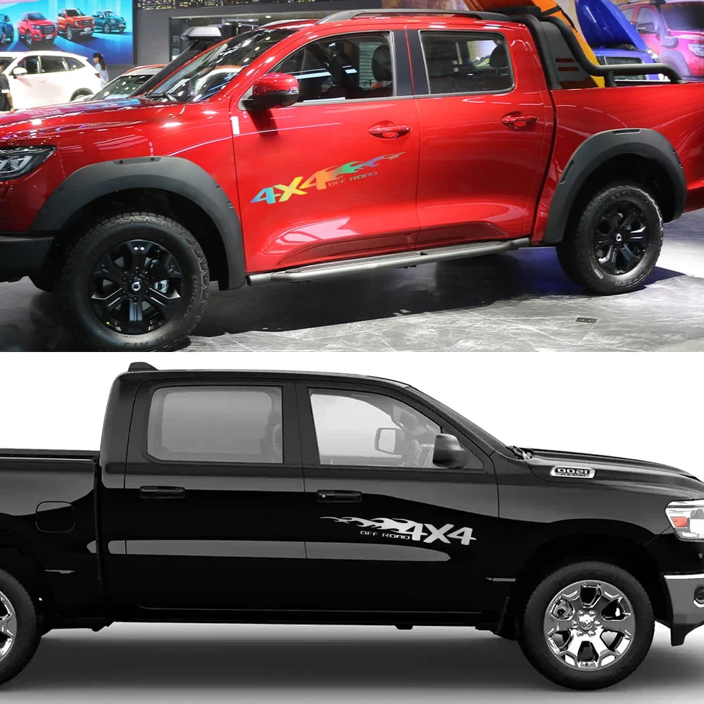 4x4 Off Road Flame Decals for Pickup Trucks, 2 pcs, 60cm or 120cm