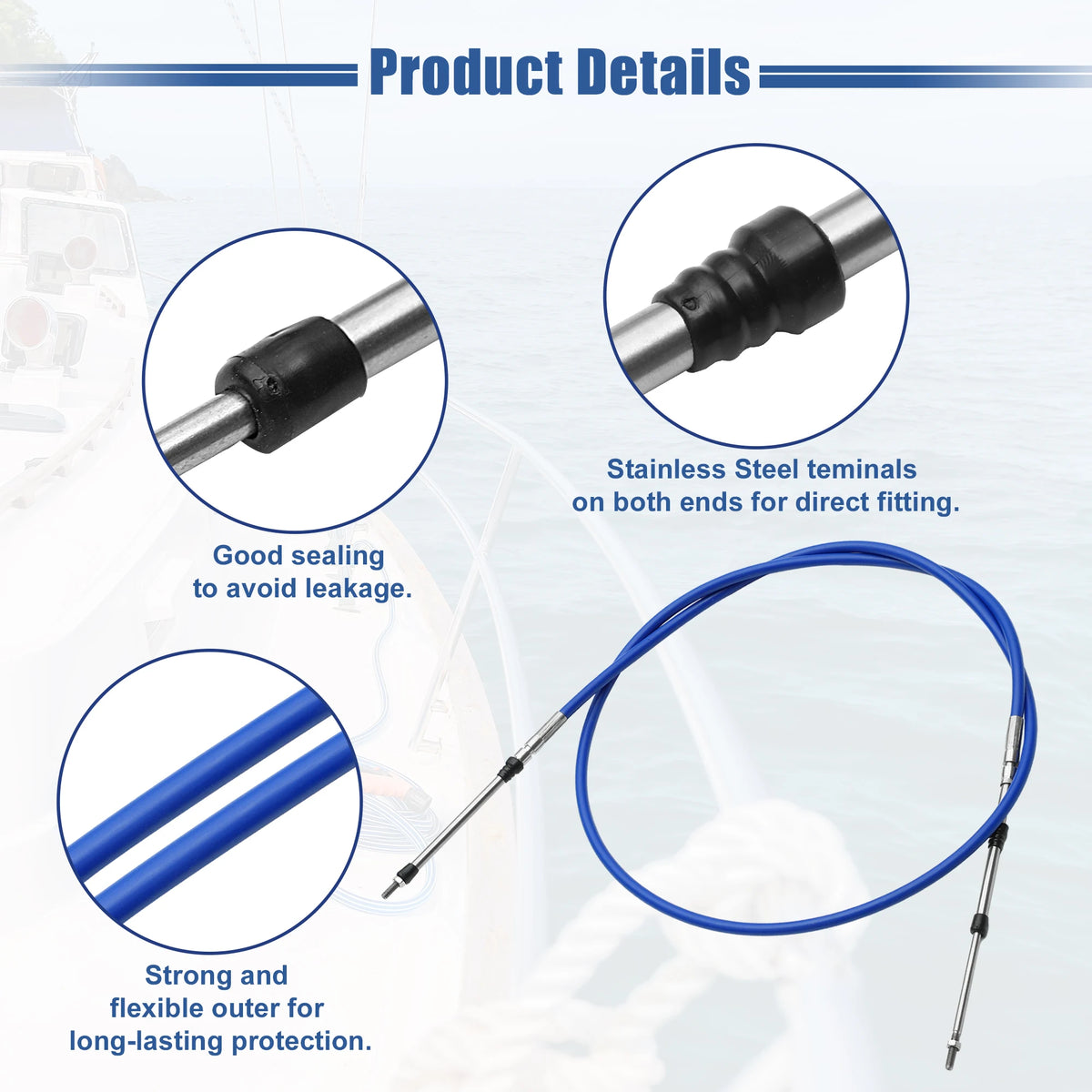 Marine Throttle and Shift Control Cable Pair for Outboard Motors