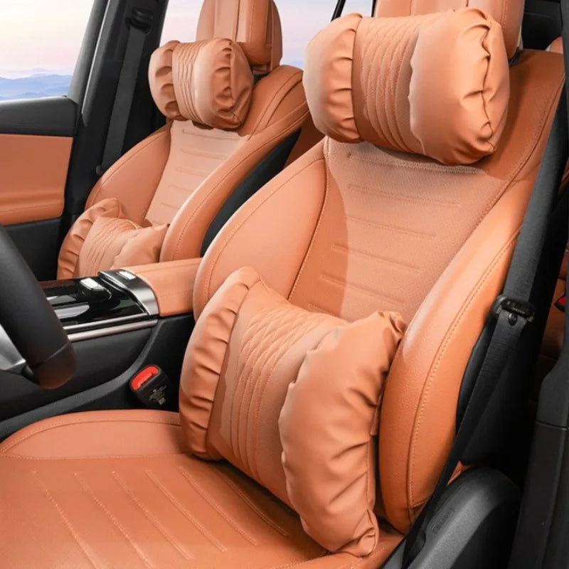 Nappa Leather Car Headrest & Lumbar Support Cushion