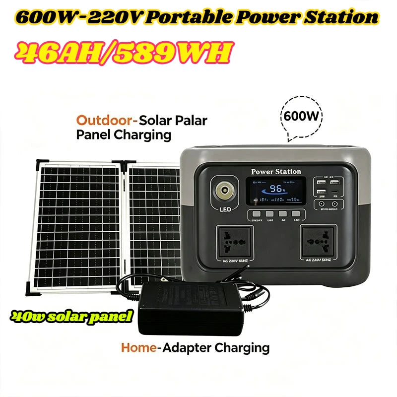 New 800W 600W Portable Power Station 220V 716.8WH Solar Generator Backup Power Bank for Outdoor Camping Home Emergency RV Travel