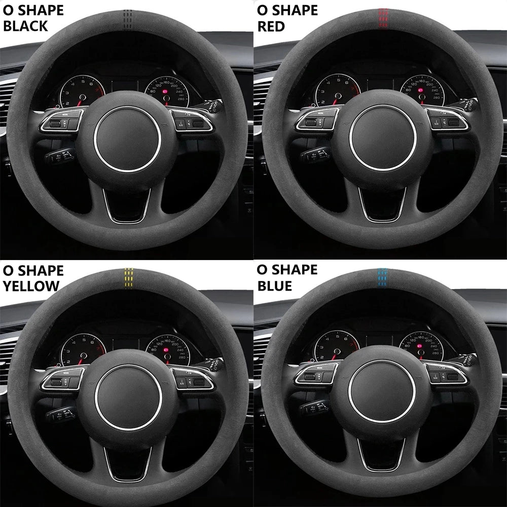 Suede Steering Wheel Cover, 37-38cm, D or O Shape