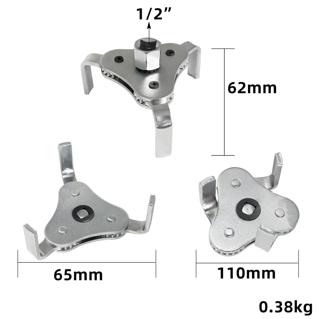 Universal Adjustable Oil Filter Wrench From 2-1/2 Inch to 4.5 Inch Oil Filter Wrench Tool Set With 3 Jaw Uninstall Removal Key