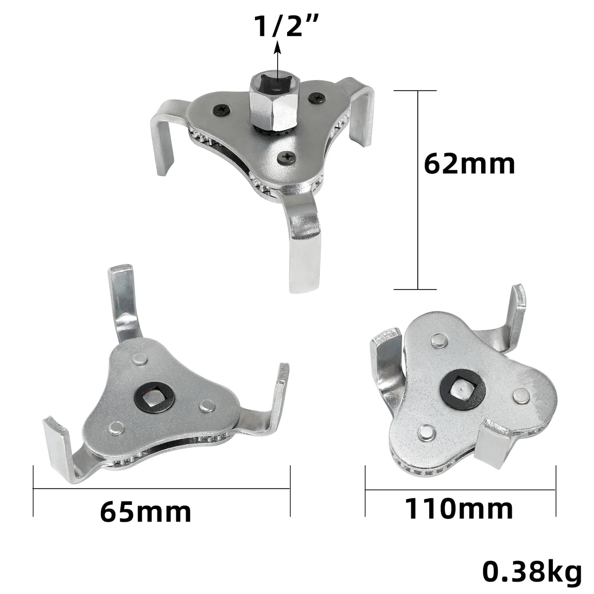 Universal Adjustable Oil Filter Wrench From 2-1/2 Inch to 4.5 Inch Oil Filter Wrench Tool Set With 3 Jaw Uninstall Removal Key