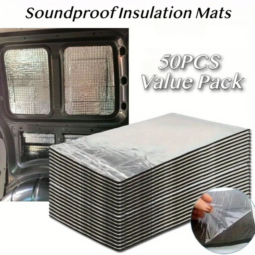 Car soundproofing mats 50 pack, self adhesive heat shield for doors, roof and engine bay