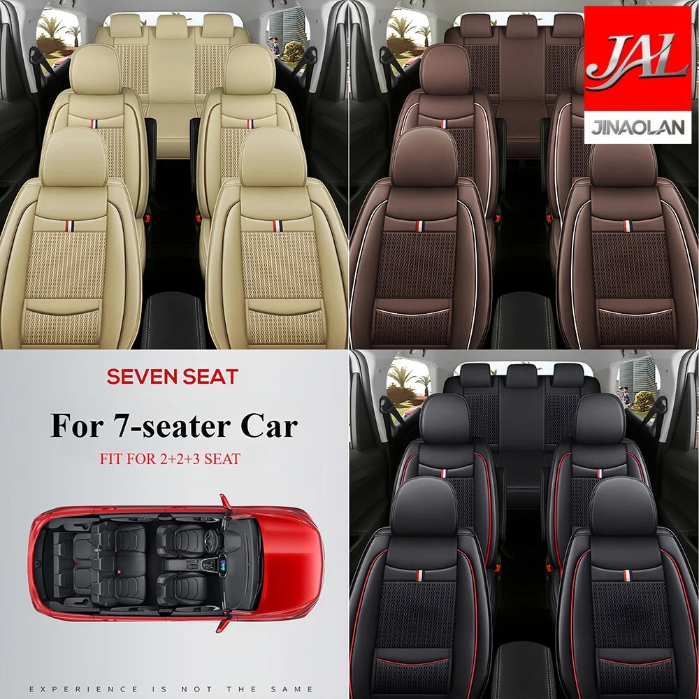7-Seater, Luxurious Ice Silk/PU Leather Car Seat Cover, Suitable for All Seasons, High-End Car Interior Package, Suitable for Various MPV 7-Seater Seven Head Hat Styles, Comfortable, Breathable and Wear-Resistant, Enhancing Y