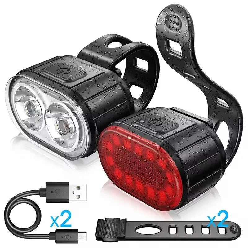 USB Rechargeable Front & Rear Bike Light Set